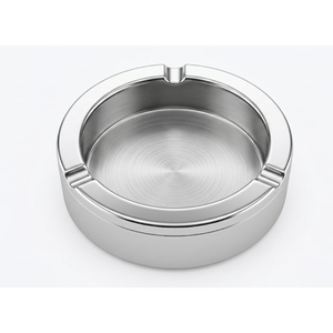 Cendrier rond en métal, acier inoxydable brossé, bac profond, coupe-vent, pour cendres de cigarette, idéal pour l'extérieur, le jardin, le restaurant - Product Image 1
