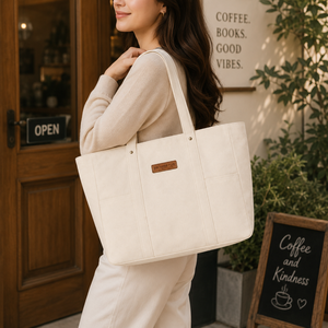 Sac fourre-tout réutilisable en toile de coton pour femme, grand sac de shopping écologique à bandoulière, sac à main multi-poches pour le quotidien, organisateur - Product Image 4