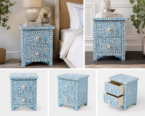 Handcrafted <b>Black</b> Resin Bone Inlay Accent <b>Table</b> Moroccan End <b>Table</b> Floral <b>Bedside</b> Bone Inlay Stool Luxury Home Decor Furniture - Product Image 5