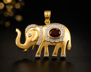 Garnet Oval Bezel <b>Elephant</b> Diamond January Birthstone 925 Sterling Silver Gold Plated Ganesha Pendant For Women Jewelry - Product Image 3