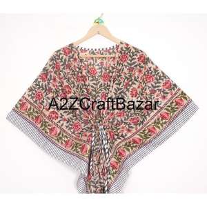 Vestido Kaftán de Algodón con Estampado, Vestido para Mujer Hecho a Mano en India, Hermoso Vestido Corto de Playa, Regalo para Ella - Product Image 3