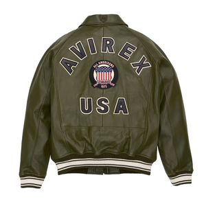 Chaqueta de Cuero AVIREX para Hombre, Venta al por Mayor, Chaqueta de Cuero de Piel de Oveja Avirex para Hombre, de Alta Calidad, con Cierre Completo y Bordado - Product Image 2