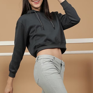 Deep hood Drop Shoulder Cropped Hooded <b>Top</b> Brushed Fleece Women's Fleece Crop Hoodie Cool Weather <b>Layering</b> Custom Logo Supplier - Product Image 3