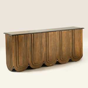 Mesa Consola Moderna de Mediados de Siglo, Base de Madera Sólida, Mueble de Entrada Hecho a Mano - Product Image 1