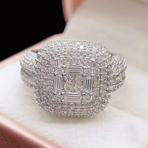 <b>Iced</b> Out Hip Hop Engagement Moissanite Baguette Cut Cluster <b>Ring</b> Custom Design 925 Sterling Silver Rhodium Plated Wedding <b>Ring</b> - Product Image 1