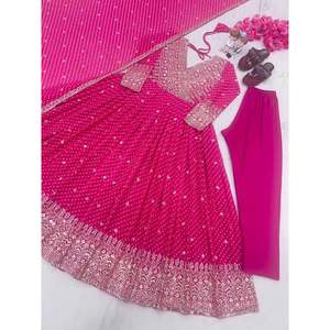 DISEÑADOR GEORGETTE BORDADO SECUENCIA TRABAJO VESTIDO INFERIOR CON DUPATTA ROSA - Product Image 1