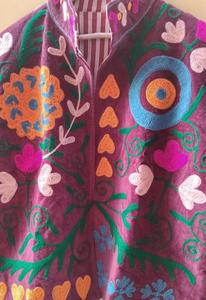 Premium Purple <b>Velvet</b> Embroidered Suzani Jacket With Floral Pattern Full Sleeve Stand Collar Handmade Bohemian <b>Women</b> Winter <b>Coat</b> - Product Image 5