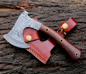 Hacha de Acero de Damasco Forjada a Mano con Espiga Completa, Tomahawk con Mango de Palisandro Barba, Hacha para Trabajos de Madera y Corte - Product Image 4