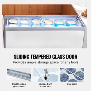 Congelatore orizzontale commerciale da 13,1 piedi cubi, vetrina espositiva per gelato, mobile con coperchio in vetro per gelato, per ristoranti, congelatore profondo - Product Image 4
