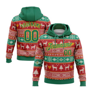 Sweat-shirt à capuche sportif personnalisé, brodé, rouge, vert Kelly, or, avec rennes de Noël 3D, festif, pour les fêtes, chaud pour l'hiver - Product Image 1