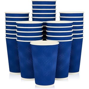 Gobelets à café jetables en papier bleu à paroi ondulée de 16 oz, paquet de 60, résistants à la chaleur pour café, thé, chocolat chaud - Product Image 1