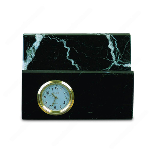 Porte-cartes de visite en marbre noir au design moderne avec horloge, horloge de bureau en onyx naturel artisanal à vendre - Product Image 5