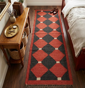 Geometric Diamond Kilim Runner <b>Rug</b> Handwoven Boho Tribal Farmhouse Entryway Carpet <b>Rustic</b> Hallway Floor Decor Home Accent - Product Image 1