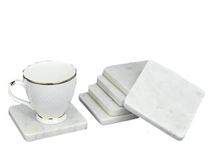 White Marble <b>Coaster</b> Square Natural Stone <b>Drink</b> <b>Coasters</b> for Home Office - Product Image 4