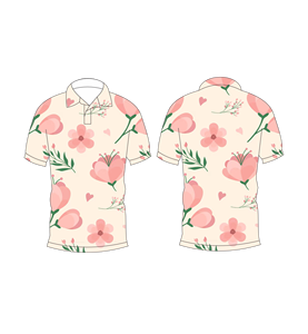 เสื้อโปโลผู้ชายสีเบจพิมพ์ลายดอกไม้สีชมพูลำลองแขนสั้นแฟชั่นฤดูร้อน - Product Image 3