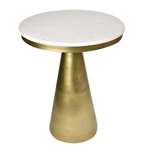 Taburete de pedestal con superficie de mármol blanco minimalista y versátil, de diseño clásico en latón y mármol, para decoración de salones en el hogar y hoteles. - Product Image 4