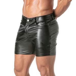 Shorts en vinyle noir et blanc brillant pour homme, coupe slim, sexy, pour clubbing et soirée - Product Image 2