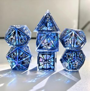 Dados de resina pintados con patrones negros, dados poliédricos únicos para juegos de rol, forma irregular, artesanía coleccionable - Product Image 2