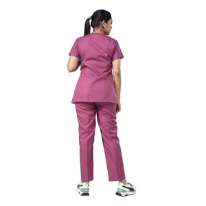 Women's Pink <b>Scrub</b> Set Short Sleeve Top With Pockets Hospital Uniform Woven Polyester Pants - Product Image 4