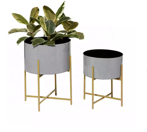 Maceta de metal duradera y elegante, perfecta para plantas de interior y exterior, maceta redonda con soporte para suelo - Product Image 1