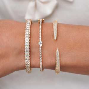 Diamond Bangles <b>Bracelet</b> Wholesale 14k 18k Solid Gold Heart Round Lab Grown Diamond Prong Set Double Security <b>Stacking</b> <b>Bracelets</b> - Product Image 4