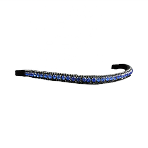 Banda de cejas de cristal ostentoso negro y azul Banda de cejas de caballo de cuero exportador indio. - Product Image 1
