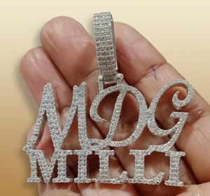 Pendentif lettre MDG Milli en moissanite sertie de pierres, argent sterling 925, charme hip-hop, bijoux unisexe - Product Image 5