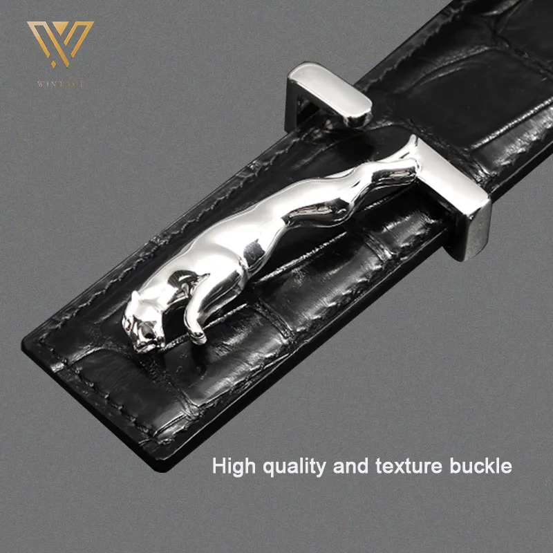 Cinturón de piel auténtica de cocodrilo personalizado al por mayor de alta calidad, hebilla de acero inoxidable para hombre