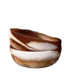 Bol à salade marron et blanc tourbillonnant, vaisselle décorative faite à la main pour la cuisine, vaisselle de table haut de gamme d'origine indienne - Product Image 1