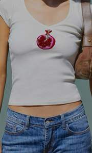 Camiseta de Jersey de Algodón a la Moda para Mujer, Top Corto con Apliques de Flores en Contraste, Camiseta Informal de Verano para Mujer - Product Image 4