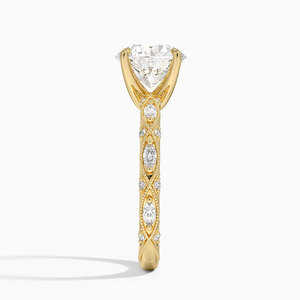 Anillo de compromiso vintage con diamantes marquise y redondos con incrustaciones milgrain - Product Image 3