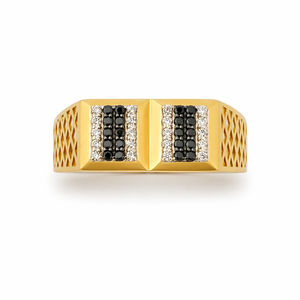 <b>Mens</b> 18KT Yellow Gold Dual Square <b>Black</b> and White Cubic Zirconia <b>Ring</b> Geometric Openwork Statement Band Wedding Party Gift Jewe - Product Image 1