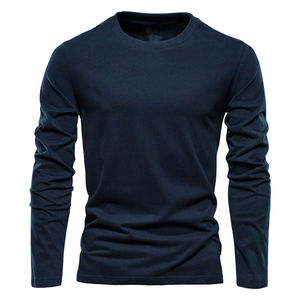 Men's <b>Long</b> Sleeve O-Neck <b>T</b>-<b>Shirt</b> Slim <b>Fit</b> Solid Color Casual Knitted Cotton Gray - Product Image 2