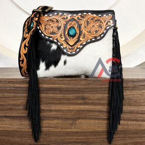 Bolso Bandolera de Cuero Vacuno con Flecos, Diseño de Moda, Alta Calidad, Personalizado, Hecho a Mano, para Mujer, Estilo Occidental - Product Image 1