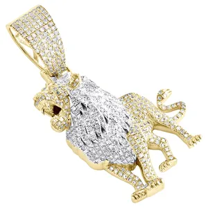 Pendentif Lion Rugissant en Diamant Véritable 1 Carat, Or Jaune 10K, Unisexe, Bijou Vintage Lion, Coupe Ronde Brillante, Certifié IGI - Product Image 4