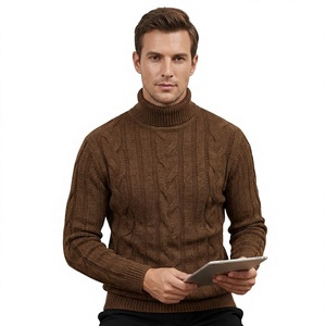 Suéter de Cuello Alto para Hombre, Color Marrón, Tejido de Cable, Manga Larga, 100% Lana, Grueso, para Invierno, Corte Regular, 2026 - Product Image 1