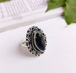 Bague en onyx noir naturel plaqué argent sterling pour femme, pierre précieuse certifiée IGI, design vintage, sans nickel, bijou unique fait main - Product Image 3