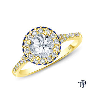 10K Gold Vibrant Sapphire Halo Lab Grown Diamond Engagement <b>Ring</b> with <b>Split</b> Shank and Round Center OEM manufacturer - Product Image 6