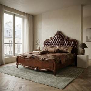 Lit capitonné en bois massif de style classique français pour hôtel 5 étoiles, mobilier de chambre de villa de luxe, fabrication sur mesure OEM - Product Image 1