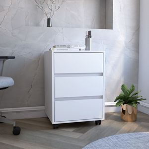 White Finish Three-<b>Drawers</b> Bang Filing Cabinet <b>with</b> <b>Roller</b> Blade Glide - Product Image 1