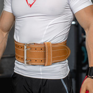 Ceinture de musculation ajustable en cuir naturel avec boucle de fermeture, personnalisable (couleur/logo), pour protection et fitness, blanche - Product Image 5
