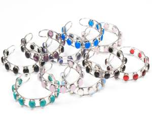 Bracelet manchette ajustable fait main en argent plaqué, style bohème, design géométrique, 9 pierres précieuses de haute qualité, pour femme - Product Image 1