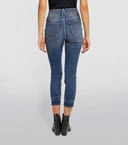 Jean en denim délavé taille haute coupe skinny pour femme grande taille, longueur cheville, avec poches, style décontracté, idéal pour l'automne - Product Image 1