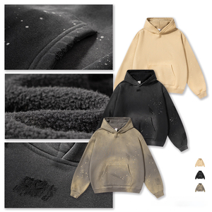 Sweats à capuche teints par pulvérisation Hiver 2026, couleur unie, en molleton vierge, coton lavé Dirty Monkey, épais 360 g/m², grammage lourd pour hommes - Product Image 3