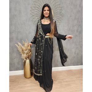 ผ้าซิฟฟอนทรงตรงสวยงามพร้อมลายปักและขอบเอวธรรมชาติ เหมาะสำหรับงานปาร์ตี้ - Product Image 6