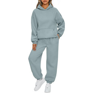 Conjunto Deportivo de 2 Piezas para Mujer, Color Gris, con Capucha, Manga Larga, Corte Holgado, Pantalones Casuales para Correr, Color Sólido, Poliéster/Algodón, Peso Medio, Invierno - Product Image 4