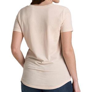 T-shirt à manches courtes pour femme, col en V, couleur unie, logo, vêtement décontracté, coupe classique, tissu jersey 100% coton biologique, respectueux de l'environnement - Product Image 3