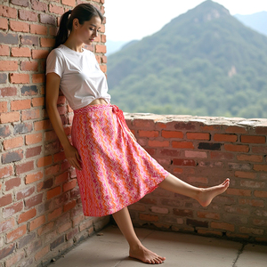 ทำโดยช่างฝีมืองานฝีมือแบบดั้งเดิมผู้หญิงสีชมพูพีชซิกแซกเชฟรอนพิมพ์เรขาคณิตสะดุดตา - Product Image 2