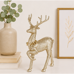 Premium Champagne Gold Glitter Reindeer Figurine Elegant Christmas Tabletop <b>Decor</b> And Holiday Mantel Ornament For Luxury Home - Product Image 2
