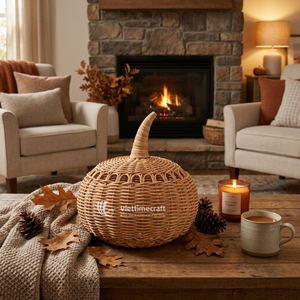 Handwoven Wicker Pumpkin <b>Lantern</b> Natural <b>Rattan</b> Hanging Shade Rustic Fall Decoration for Halloween and Thanksgiving - Product Image 3